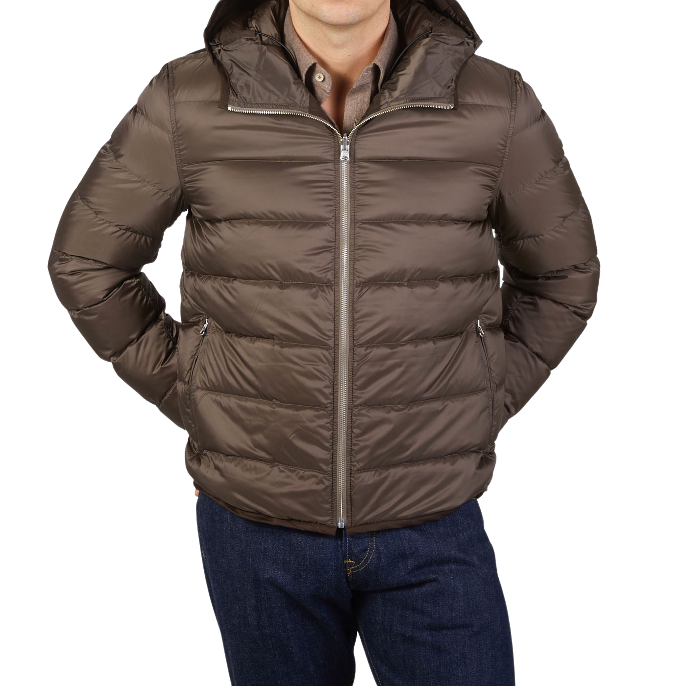 Ten C | Brown Nylon Down Padded Liner Hood Jacket