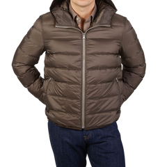 Ten C Brown Nylon Down Padded Liner Hood Jacket Front