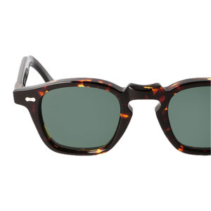 Cord Dark Havana Green Lenses 44mm sunglasses by The Bespoke Dudes with tortoiseshell pattern and green lenses against a black background.