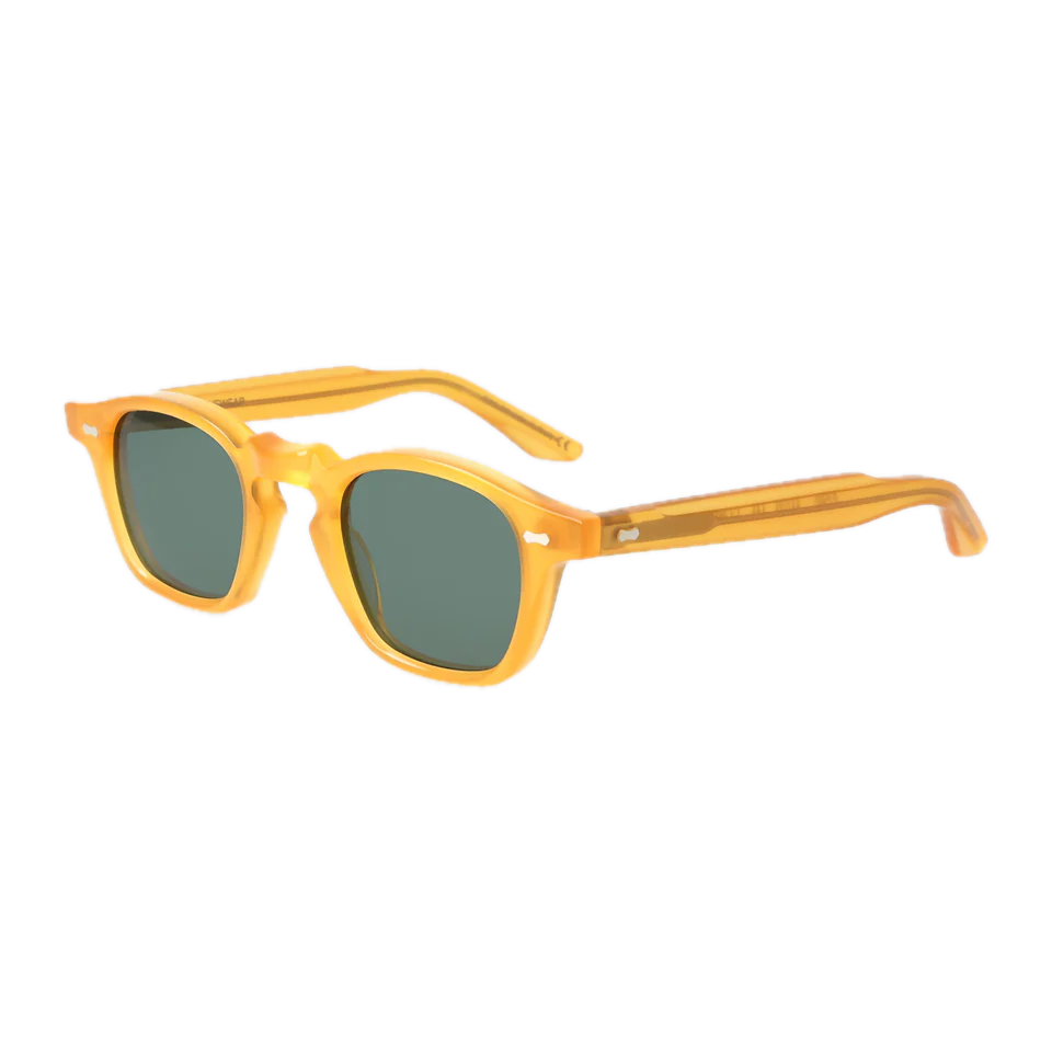 A pair of Cord Eco Honey Green Lenses 44mm sunglasses by The Bespoke Dudes on a black background.