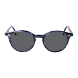 A pair of round-framed Cran Ocean Blue Grey Lenses 49mm sunglasses with a keyhole bridge design on a black background by The Bespoke Dudes.