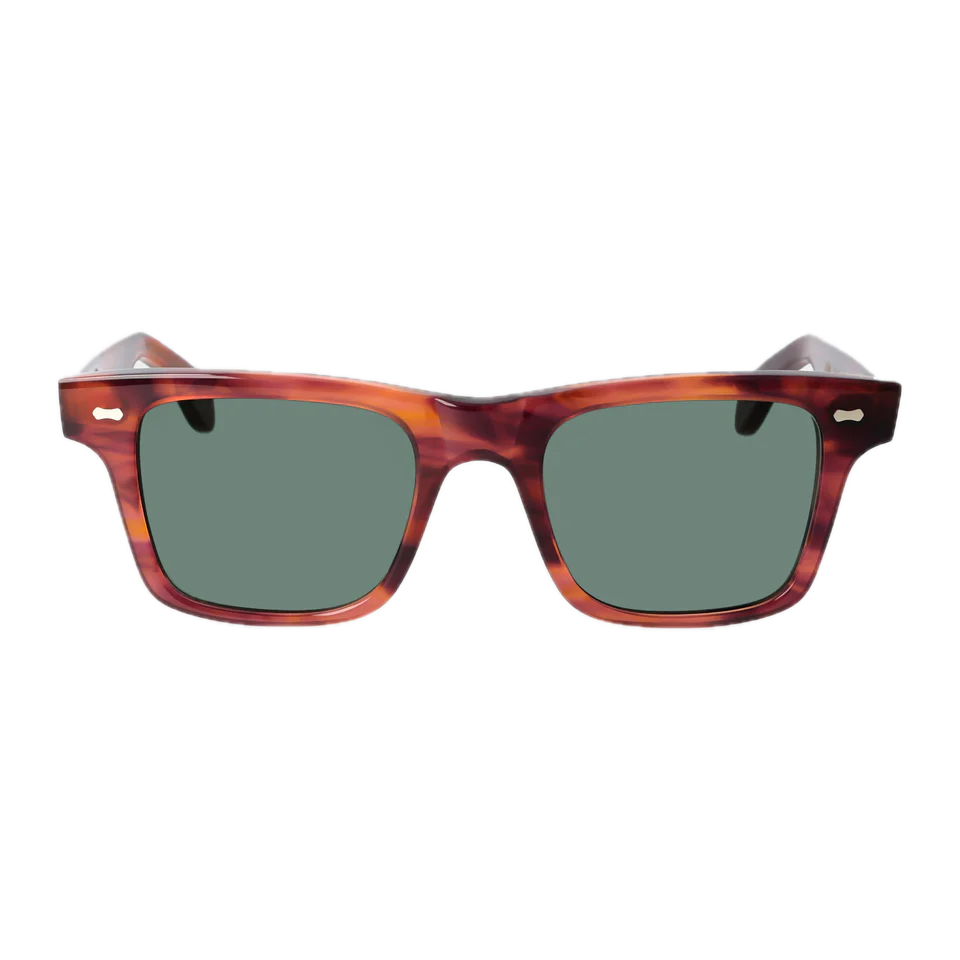 Handmade Denim Eco Havana sunglasses with bottle green lenses by The Bespoke Dudes.