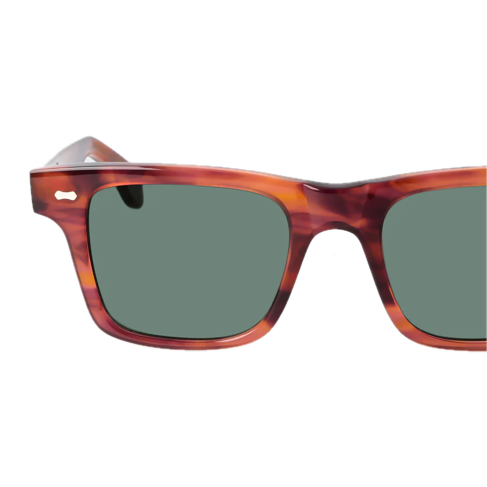 Handmade tortoiseshell pattern sunglasses with dark lenses on a black background - Denim Eco Havana sunglasses with Bottle Green Lenses 51mm by The Bespoke Dudes.