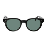 A pair of handcrafted Palm Eco Black Green Lenses 51mm sunglasses by The Bespoke Dudes against a white background.