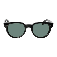 A pair of handcrafted Palm Eco Black Green Lenses 51mm sunglasses by The Bespoke Dudes against a white background.