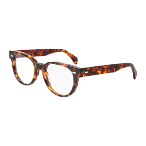 A pair of Palm Eco Spotted Havana Optical 51mm eyeglasses by The Bespoke Dudes with clear lenses, depicted on a black background.