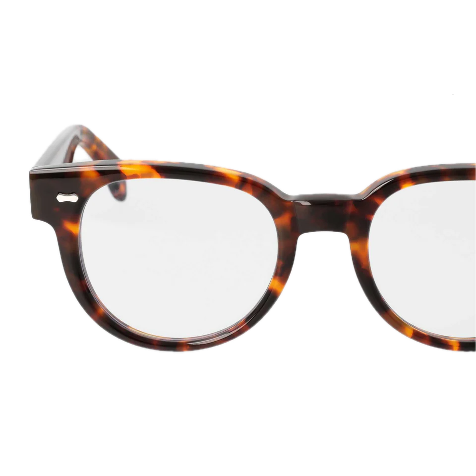 A pair of Palm Eco Spotted Havana Optical 51mm eyeglasses by The Bespoke Dudes, with clear lenses, isolated on a white background.