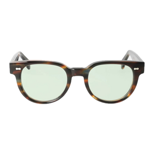 A pair of round, Palm River Light Green Sunglasses 51mm with reflective lenses, isolated on a black background by The Bespoke Dudes.