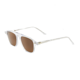 Vintage style white-framed sunglasses with Panama Transparent Tobacco Lenses 52mm by The Bespoke Dudes isolated on a black background.
