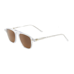 Vintage style white-framed sunglasses with Panama Transparent Tobacco Lenses 52mm by The Bespoke Dudes isolated on a black background.