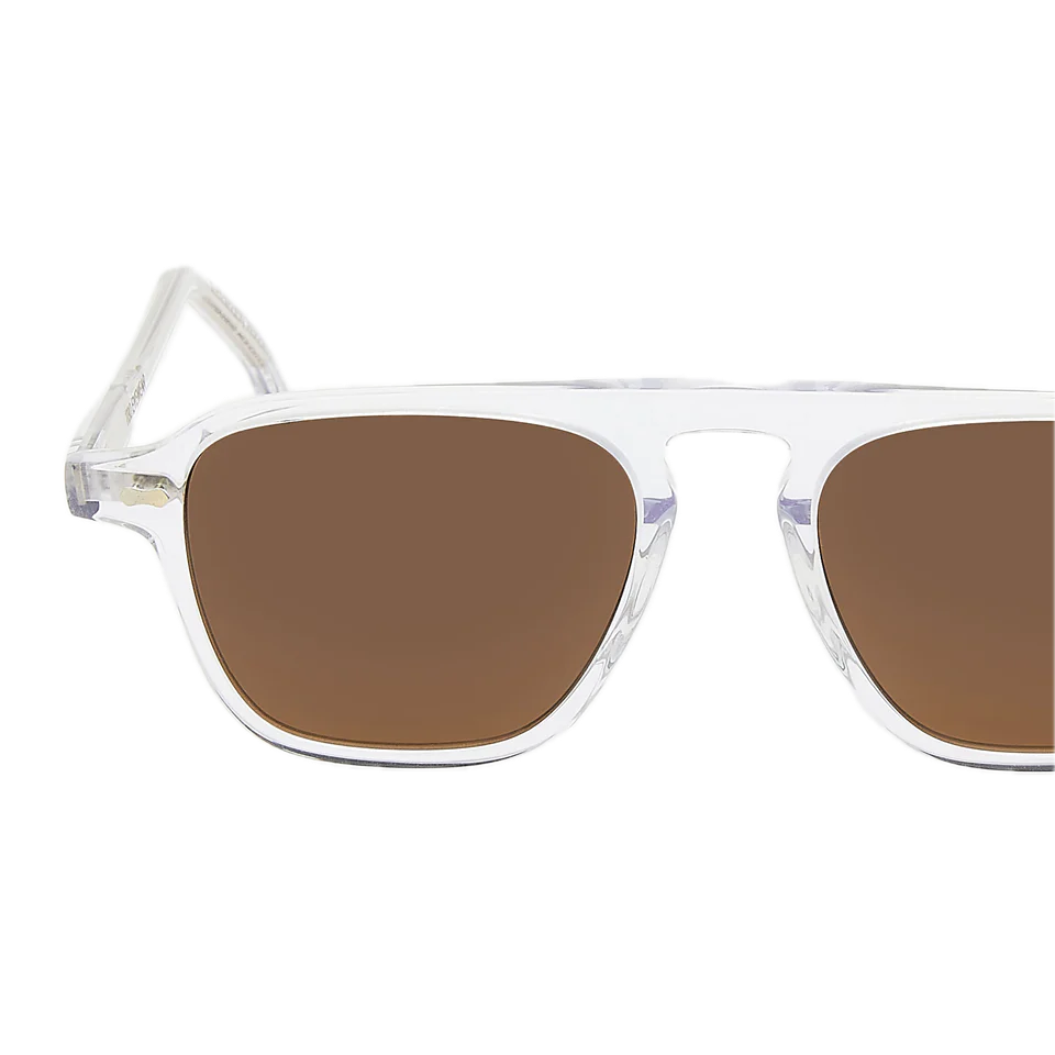 Vintage style white framed sunglasses with Panama Transparent Tobacco Lenses 52mm on a black background by The Bespoke Dudes.