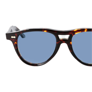 Piquet Eco Dark Havana Blue Lenses 49mm sunglasses by The Bespoke Dudes isolated on a black background, featuring a bio-acetate frame.