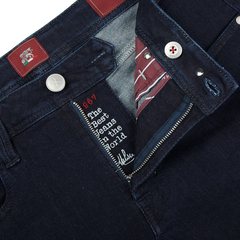 A close up of a pair of Raw Blue Super Stretch Michelangelo jeans made with comfort stretch denim by Tramarossa.