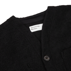 Universal Works Black Wool Fleece Button Cardigan Collar