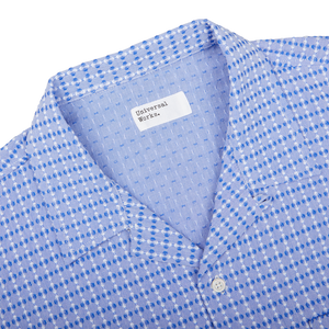 A Light Blue Cotton Camp Collar Road Shirt with a checkered pattern from Universal Works.