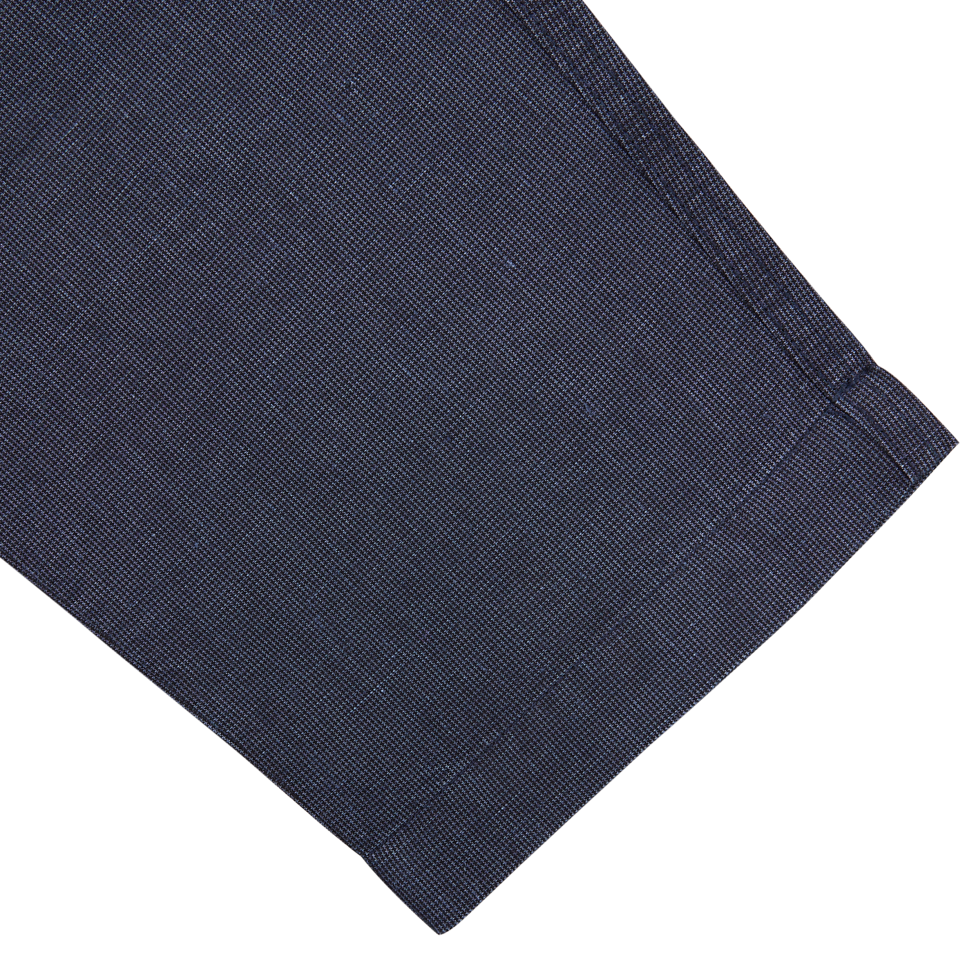 Navy blue cotton fabric with a hem on the edge against a white background.