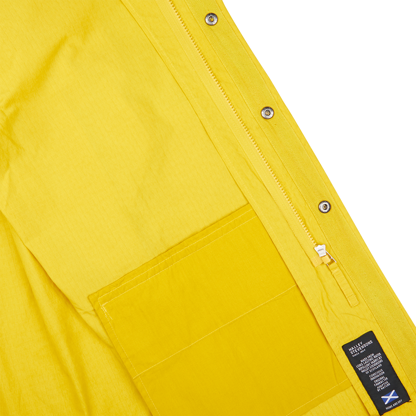 The back of a Yellow Cotton Ripstop Stanedge Jacket by Universal Works.