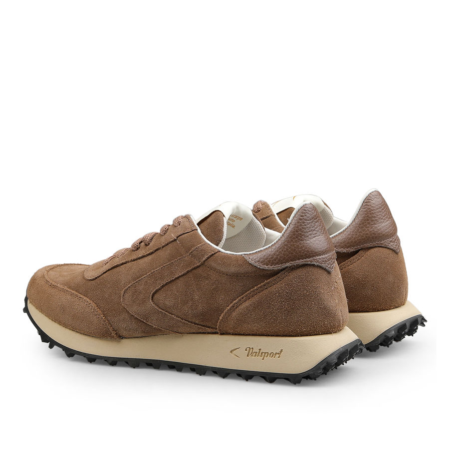 A pair of Start City Sneakers by Valsport, featuring a beige suede leather upper, white soles with textured grip patterns, and the iconic Valsport logo on the sole.