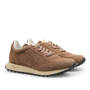 The Beige Suede Leather Start City Sneakers by Valsport feature a brown suede upper with beige soles and laces, enhanced by a black tread for a retro runner vibe.