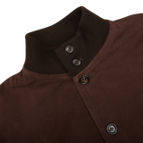Dark Brown Suede Leather Valstarino Jacket by Valstar with ribbed collar and button placket.
