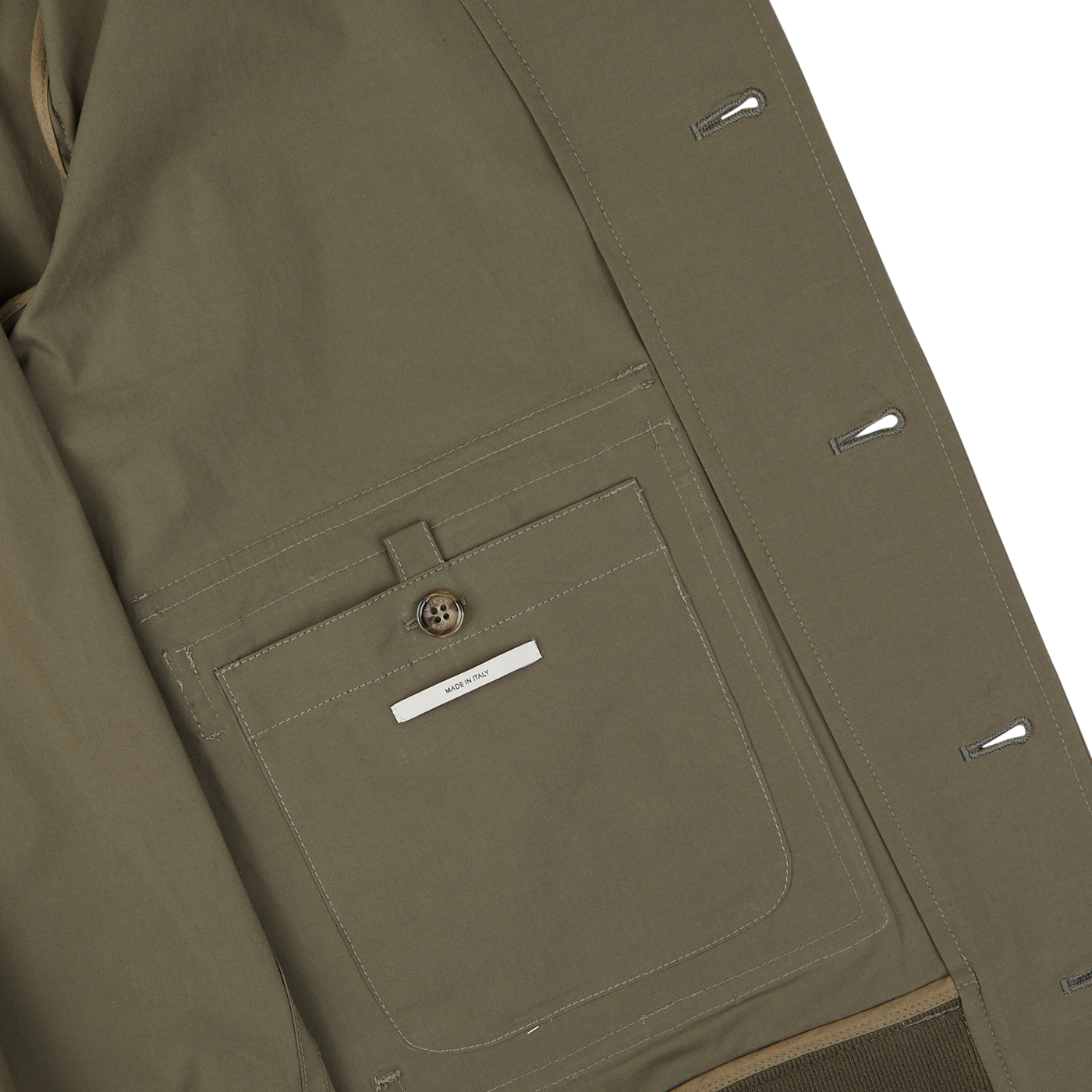 Valstar Olive Green Cotton Ripstop Valstarino Jacket with detailed stitching and buttoned pocket.