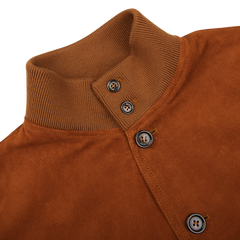 Close-up of a brown Valstarino buttoned shirt with a textured collar.