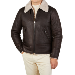 Werner Christ Dark Brown Leather Alim Flight Jacket Front