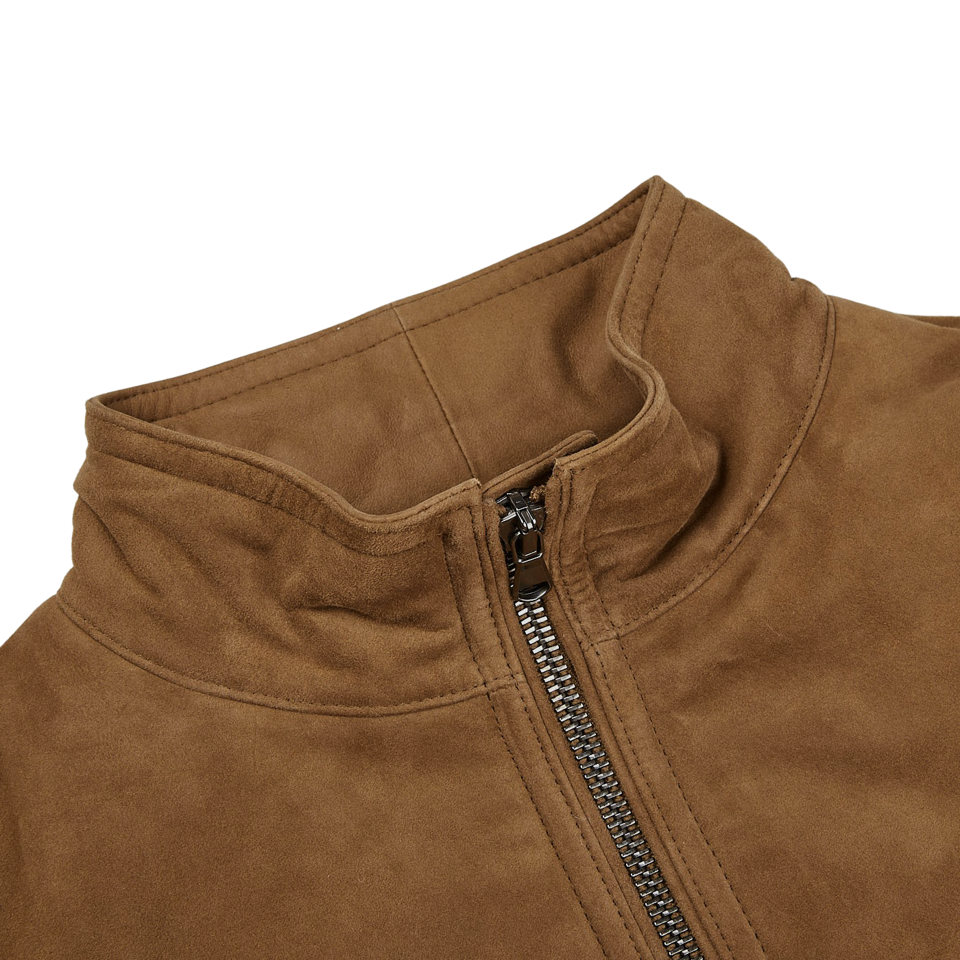 A close up of a Werner Christ Tobacco Brown Suede Leather Alberto Gilet.
