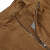 A close up of a Tobacco Brown Suede Leather Alberto Gilet jacket with Primaloft technical padding from the Werner Christ brand name.