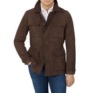The Werner Christ Dark Brown Suede Anton Leather Jacket is a stylish and slim fit outerwear option.