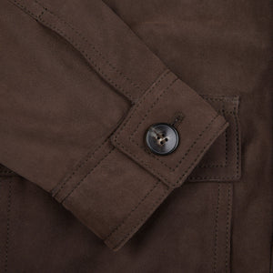 A close-up of a Dark Brown Suede Anton Leather Jacket by Werner Christ.