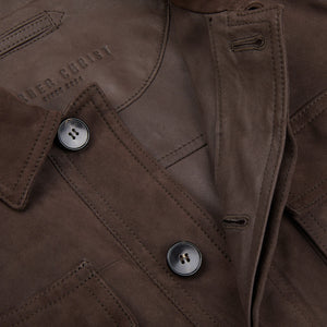 A close up image of a Dark Brown Suede Anton Leather Jacket from the Werner Christ brand.