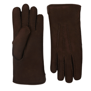A pair of Dark Brown Suede Leather Wool Lined Gloves by Werner Christ on a white background.