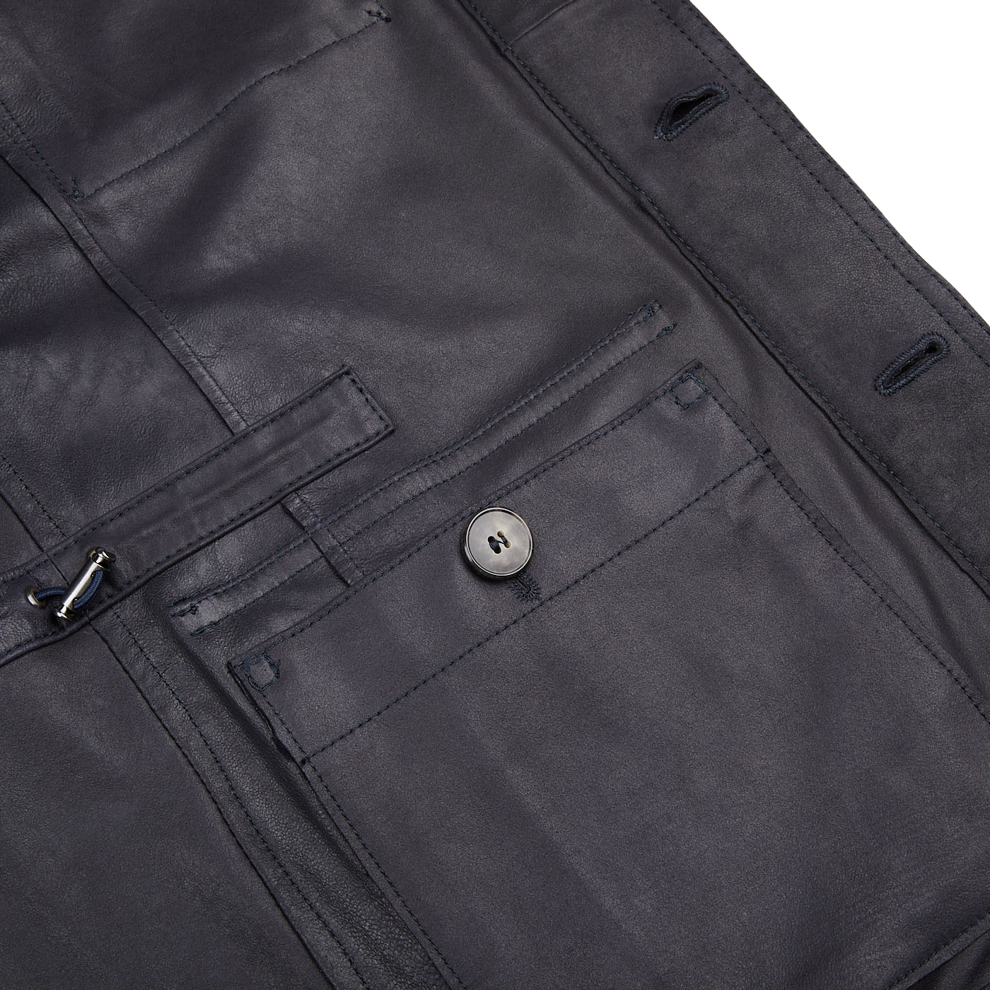 A slim-fit Navy Suede Anton leather jacket with buttons on the pockets by Werner Christ.