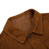 A close up of a Sandalwood Suede Leather Anton Jacket designed by leather specialist Werner Christ.