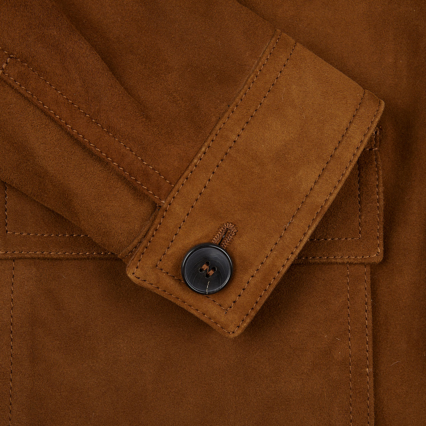 A close up image of a Sandalwood Suede Leather Anton Jacket by Werner Christ.