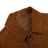 A close up of a Sandalwood Suede Leather Joshi Jacket by Werner Christ.