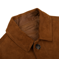 A close up of a Sandalwood Suede Leather Joshi Jacket by Werner Christ.