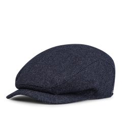 Wigéns' Blue Herringbone Wool Ivy Contemporary Cap features a textured fabric finish and is crafted from pure wool.