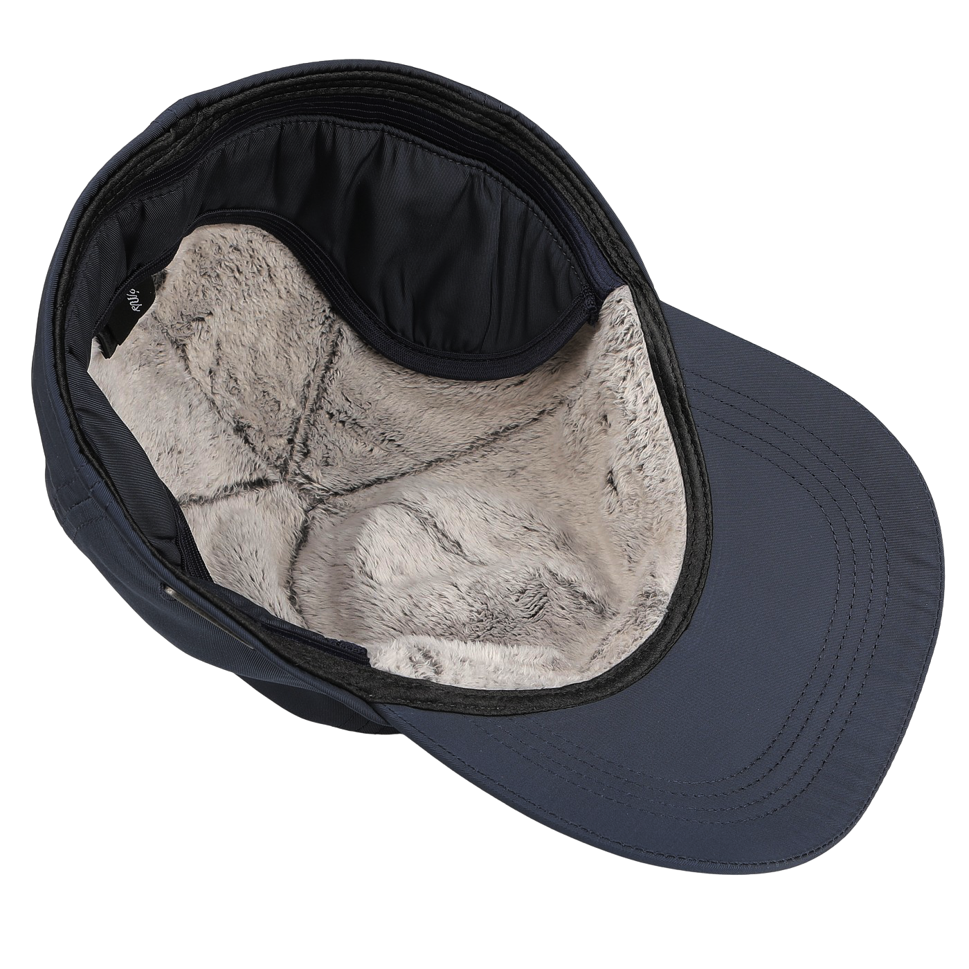 A Wigéns Blue Nylon Fleece Lined Baseball Cap, elegantly designed with plush grey faux fur lining for both durability and style.