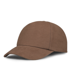 The Brown Cotton Moleskin Baseball Cap by Wigéns, featuring visible stitching and designed with a seasonal flair, is displayed on a white background.