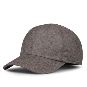 The Brown Loro Piana Wool Cashmere Baseball Cap by Wigéns is a sophisticated piece featuring a curved brim and a small metal brand tag, capturing the sleek efficiency of the storm system.