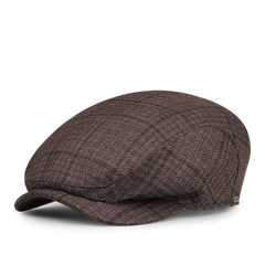 A luxurious Brown Prince of Wales Wool Cashmere Ivy Cap by Wigéns is elegantly displayed on a white background.