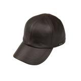 A Dark Brown Elk Leather Baseball Cap by Wigéns on a white background.