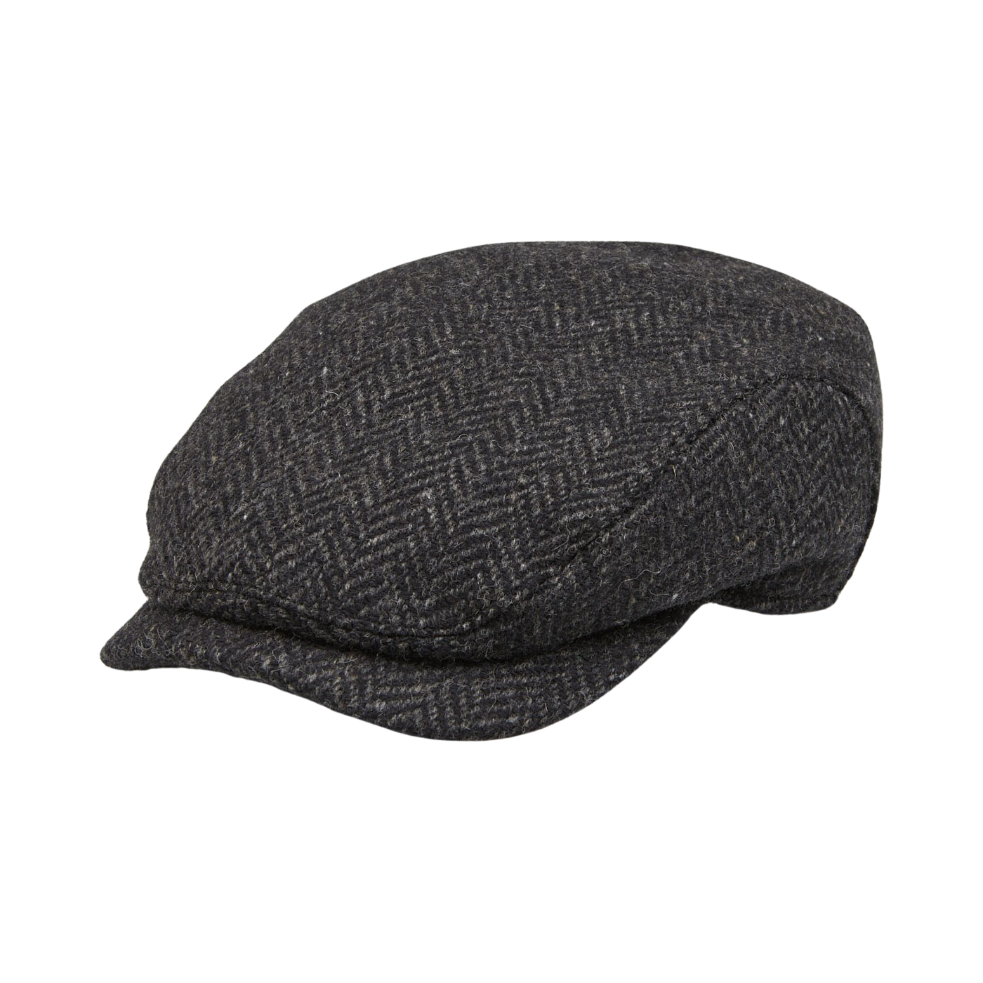 The Grey Herringbone Wool Ivy Contemporary Cap made of virgin wool is shown on a white background by Wigéns.