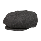 A Wigéns Grey Herringbone Wool Tweed Baker Boy Cap.