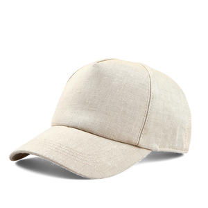 The Wigéns Sand Beige Linen Baseball Cap features a curved brim and adjustable back strap, crafted from pure linen and shown on a white background.