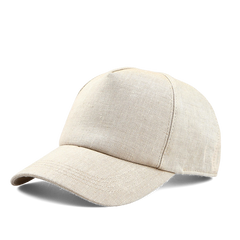 The Wigéns Sand Beige Linen Baseball Cap features a curved brim and adjustable back strap, crafted from pure linen and shown on a white background.