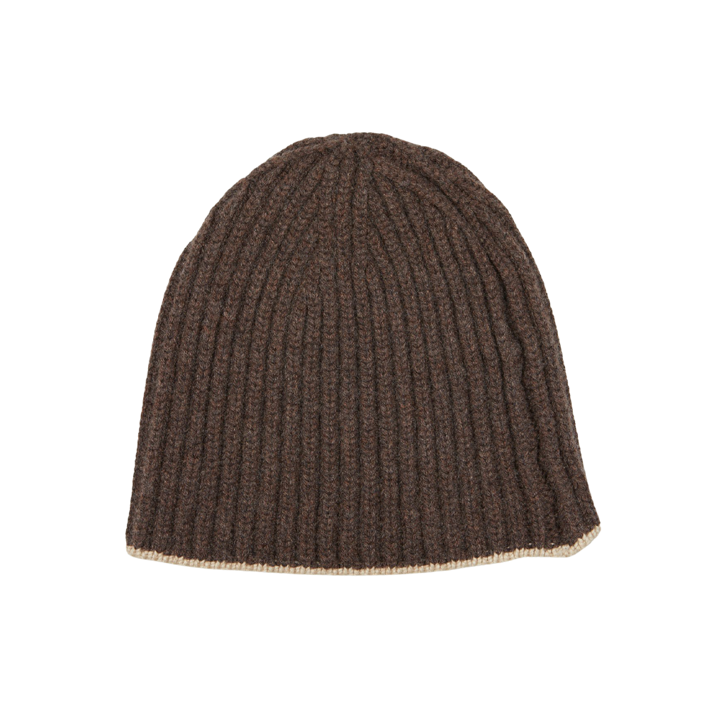 A Porcupine Alabaster Cashmere Ribbed Short Beanie by William Lockie on a white background in Scotland.