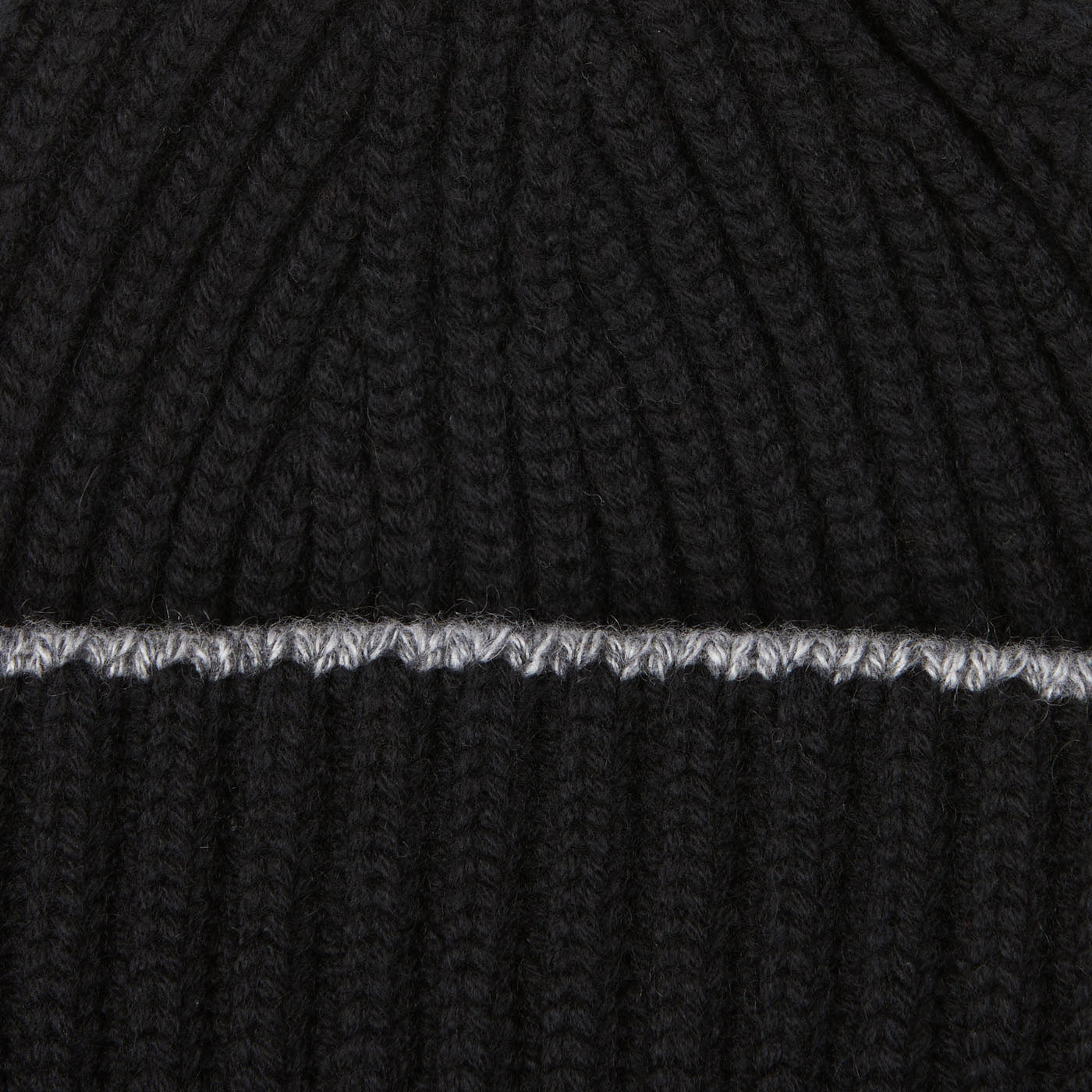 A Black Earl Grey Cashmere Ribbed Short Beanie with a silver stripe made of cashmere, Scotland's finest, by William Lockie.